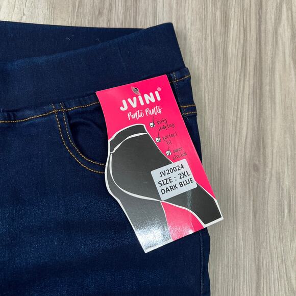 Jvini Women's Denim Capri Stretch Pull On  Jeans Dark Blue Wash Size 2XL - Picture 7 of 9